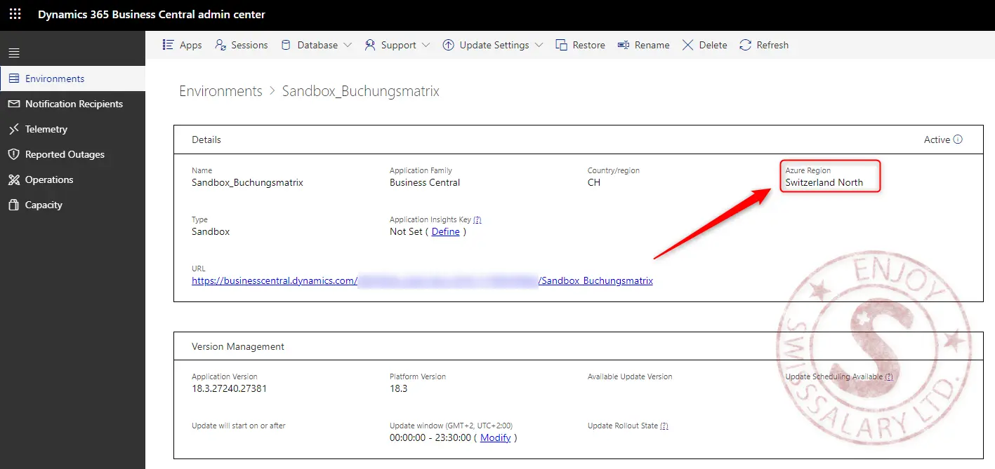 Screenshot Azure Region